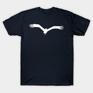Stork Bird In Flight Vector White Silhouette T-Shirt